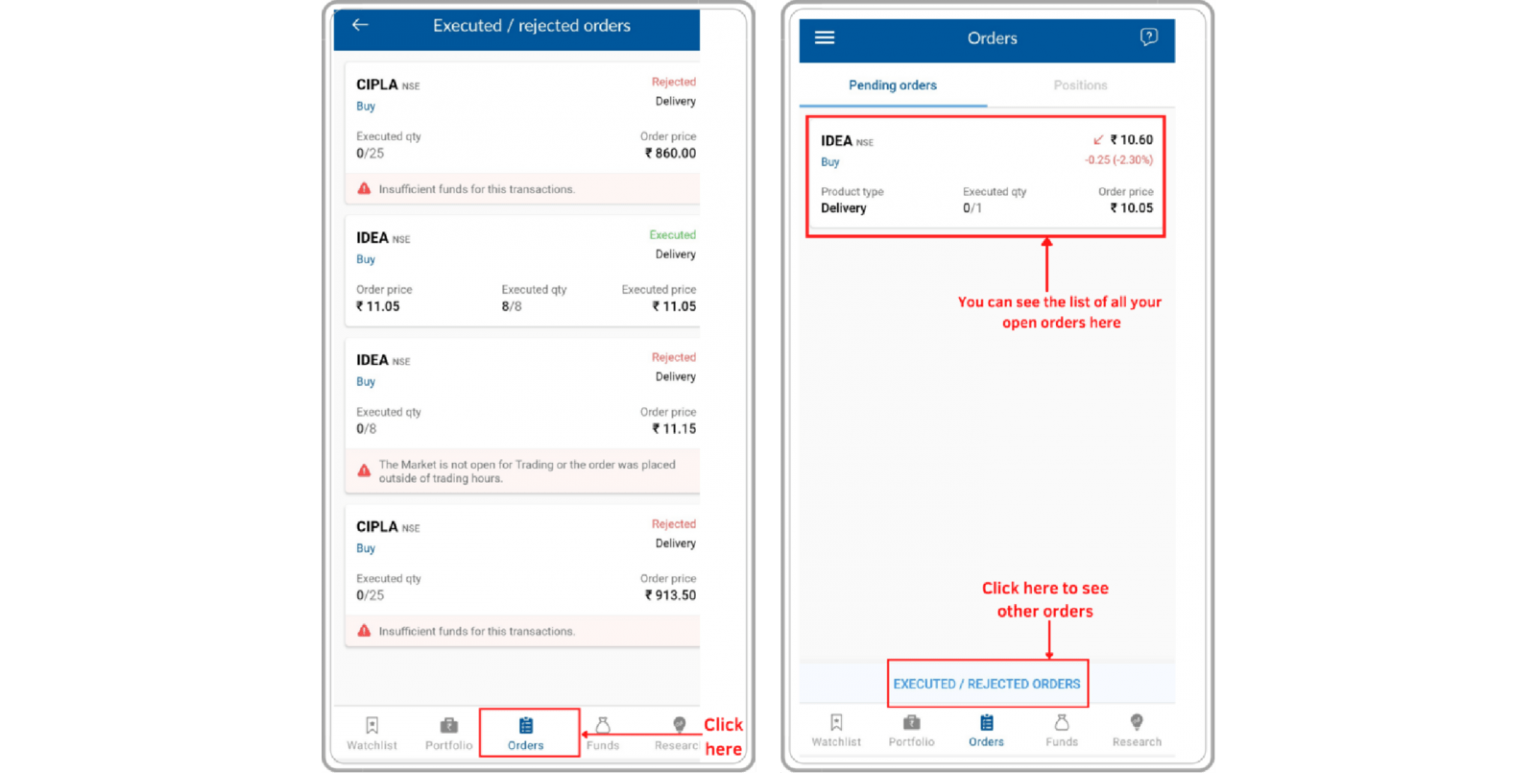 List of order status on your Angel One trading account Angel One