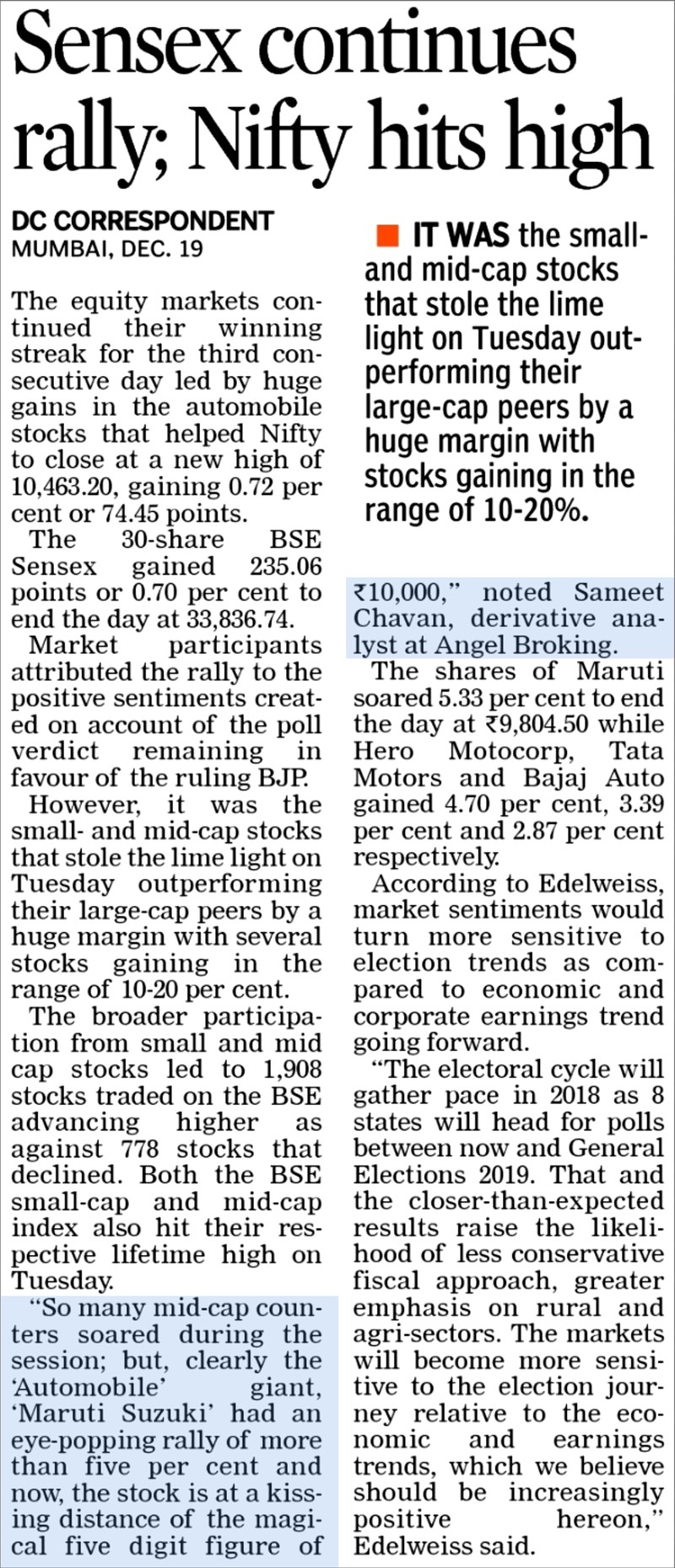 Sensex continues rally; Nifty hits high